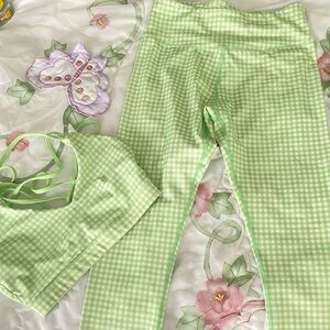 SOLD LA IMAGE Lime Green And White Checkered Workout Set size M